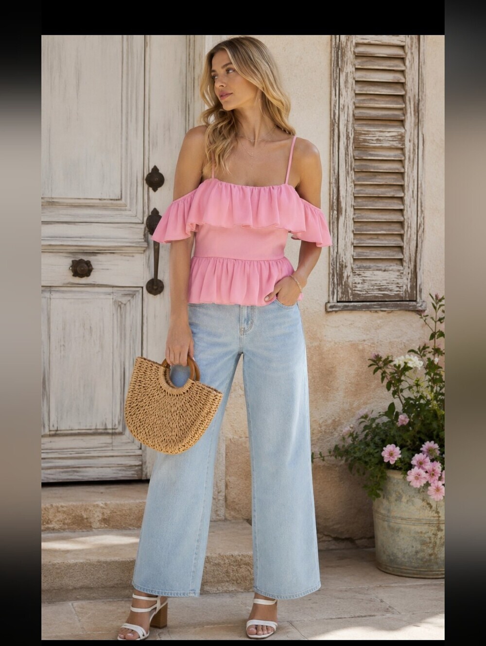 1st. State Women's Pink Ruffle Top